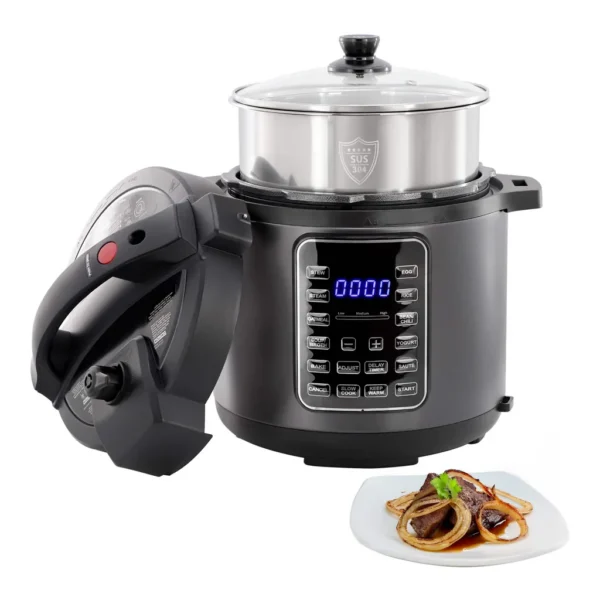 e5135fb2-0b8b-41ca-b462-73bfb5632c34.jpg MegaChef 310123577M 6 Quart 11-in-1 Electric Pressure Cooker, Multi-Cooker with Stainless Steel Crock – Black