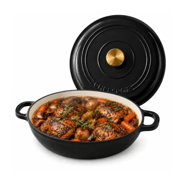 e609d987-e62b-4a06-b573-179bdfd99366.jpg CHEFSPOT - 3.5-Quart Enameled Cast Iron Braiser Pan with Self-Basting Lid - Black