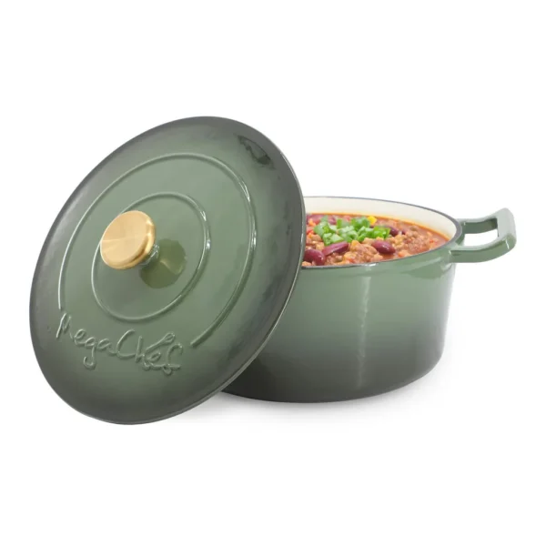 e6f00495-e9dc-4612-948f-02c6e2678ee7.jpg MegaChef - 5.3 Quarts Round Enameled Cast Iron Casserole with Self Basting Lid in Gradient - Thyme Green