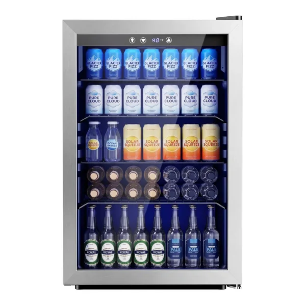 e75b726f-487c-469b-940a-55cf161747f4.jpg SIMZLIFE - 4.5 Cu.Ft Beverage Fridge - 150 Can Capacity Drink Cooler for Soda/Wine/Beer, Adjustable Temp for Home Use - Silver