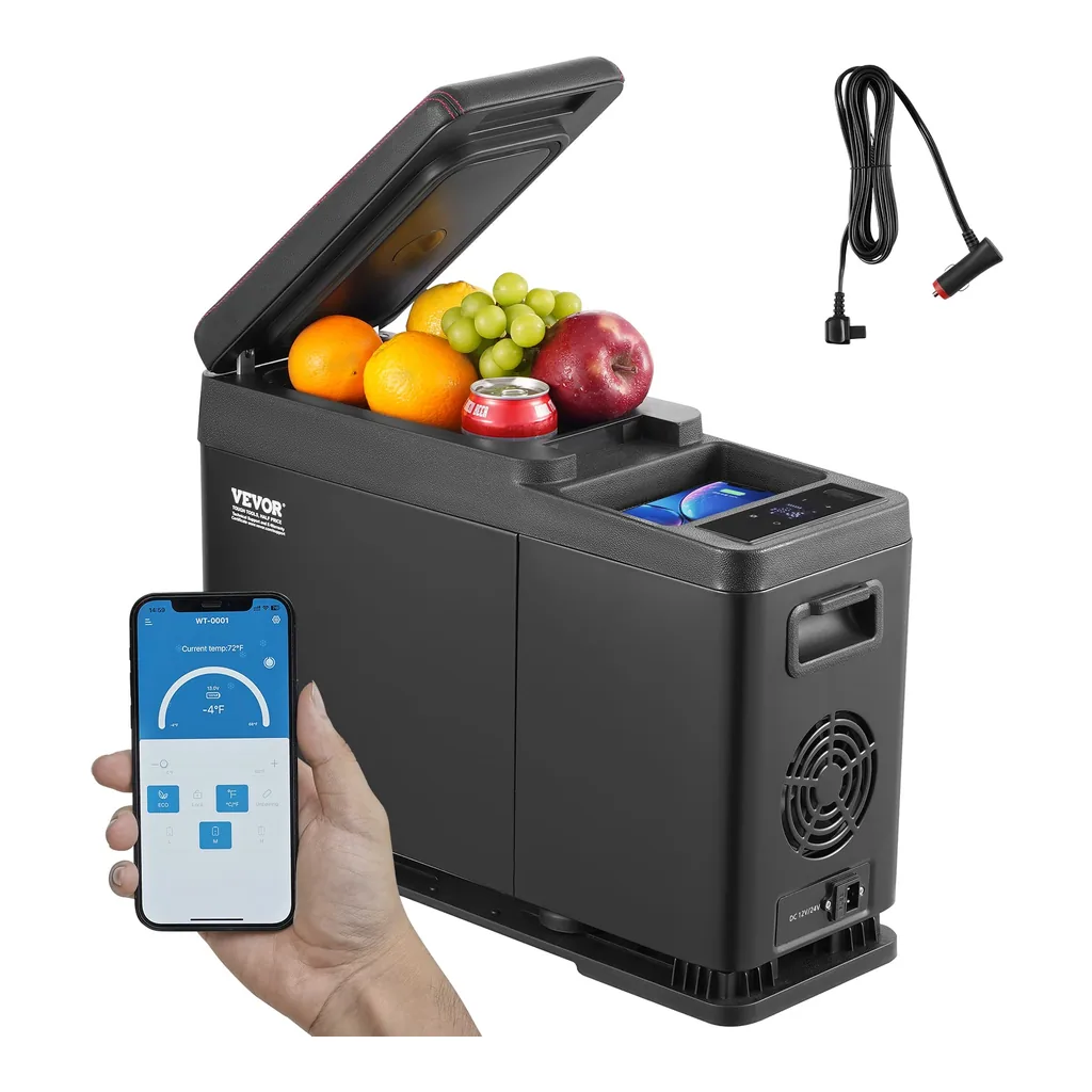 e77585f4-2816-4757-bea7-347a3790324c.jpg VEVOR - Car Refrigerator, 12 Volt Car Armrest Refrigerator Fridge, 8 L Single Zone Portable Freezer, -4℉-68℉ Adjustable Range - Black