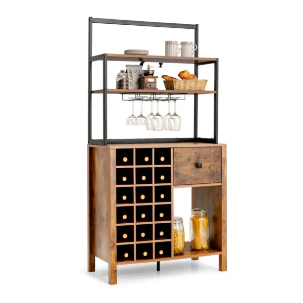 e9316488-398b-42e3-89f6-660aec881831.jpg Costway - Kitchen Islands Freestanding Wine Rack Table w/ Glass Holder & Drawer - Rustic