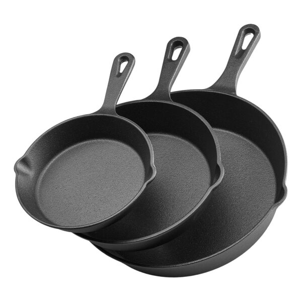 ea1e771c-63d5-4066-924c-3078289b5a72.jpg VEVOR - Cast Iron Frying Pan Set, 3-Piece Cookware (6, 8, 10 in), Durable Skillets with Heat-Resistant Handles - Black