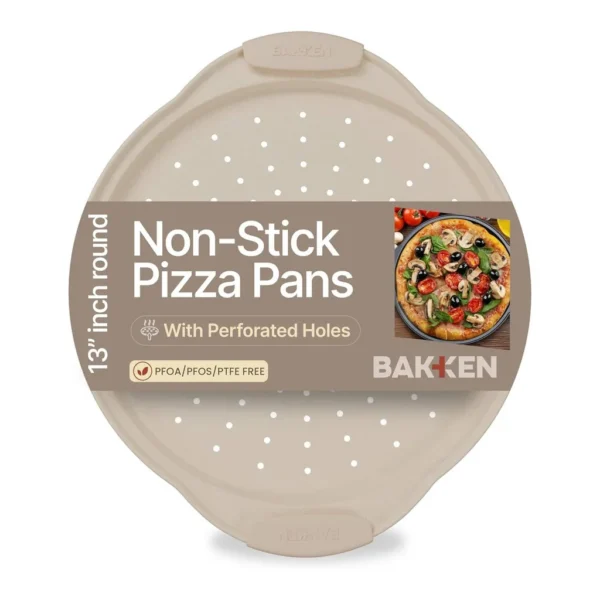 eae56fcf-522d-485b-bd5b-5eaf850238fa.jpg Bakken- Swiss - Bakken Round Perforated Pizza Pan – Non-Stick Marble Coating, Silicone Handle, Dishwasher Safe, Durable - White