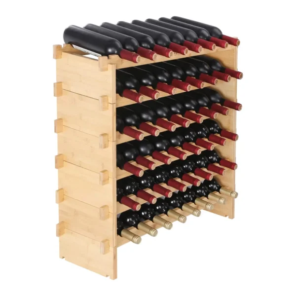 ec153f44-83c3-4467-8526-6f6cfdebc915.jpg VEVOR - 48 Bottle Stackable Modular Wine Rack, 6-Tier Solid Bamboo Wood Storage Racks - Natural Color