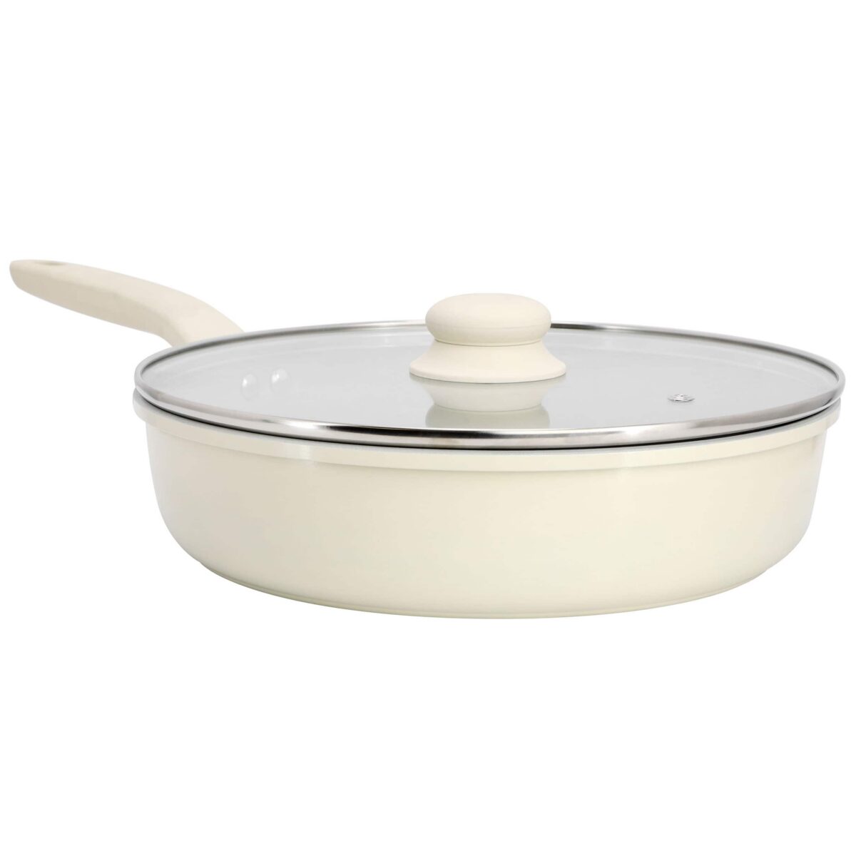ed33fbb4-ec60-4c45-ad8f-9605e00b9124.jpg Home Barnsdall 11 Inch 4 Quart Ceramic Nonstick Alimunium Saute Pan with Lid in Cream