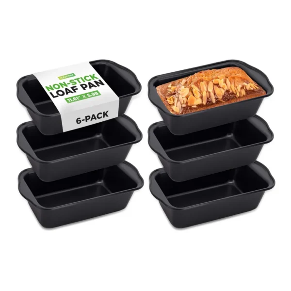 edc46105-6261-40ea-90f9-9ad521f6becd.jpg NutriChef - 6 Piece Set of Non-Stick Loaf Pans, Grip Handles, Home Kitchen Bake Pans - Black