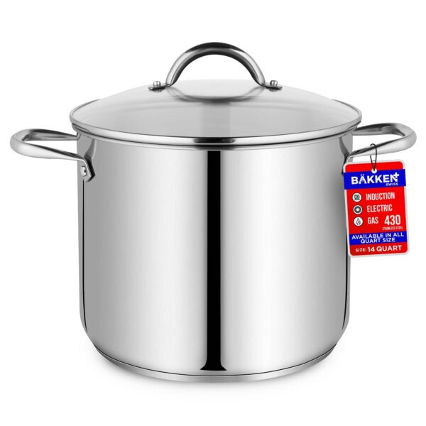 ef33ef06-63e4-4530-94f7-0f889fc34e1b.jpg Bakken- Swiss - Bakken-Swiss Deluxe 14-Quart Stainless Steel Stockpot w/Tempered Glass See-Through Lid - Simmering Delicious Soups Stews - Silver