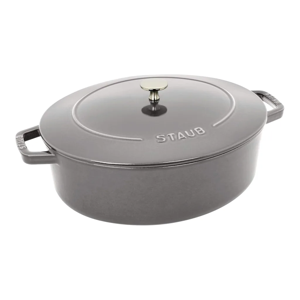 ef4fe8c3-6073-4d6d-a2b1-5eb841726e61.jpg Staub - Cast Iron 6.25-qt Shallow Oval Dutch Oven - Graphite