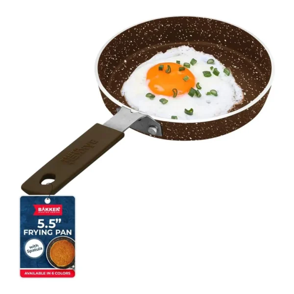 effd149b-7c1f-48b8-9fb0-fb010c1d96ed.jpg Bakken- Swiss - 2-Piece Mini Pan Set – 5.5’’ Non-Stick Egg Pan + Spatula, Heat-Resistant, Cool Handle - Brown Marble