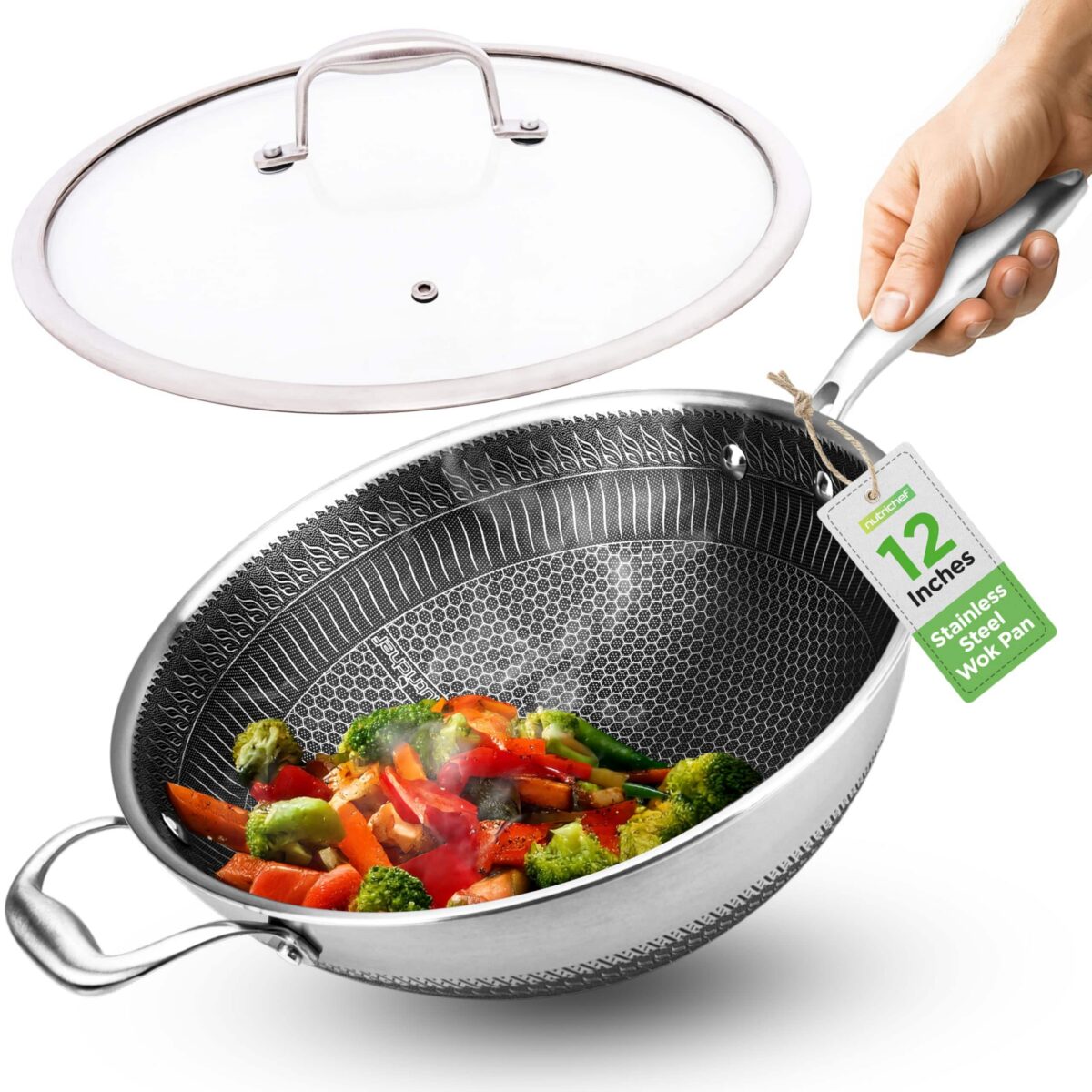 f00998b9-a6ad-42d5-9ab5-fc2ec0a630ac.jpg NutriChef - 12" Wok, Induction-Ready, Non-Stick, Scratch-Resistant Honeycomb Pattern - NCS3PWOK - Stainless Steel