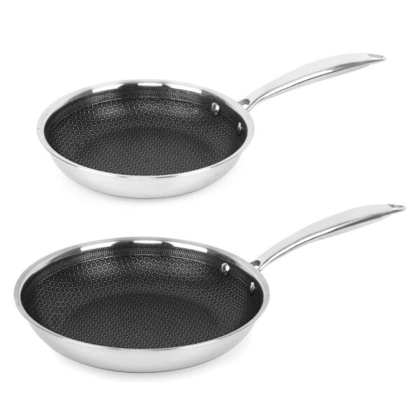 f08abe39-fb21-4768-9dba-2ccc4a50cbc9.jpg Brentwood - 8 inch and 9.5 inch Hybrid Non-Stick Stainless Steel Frying Pan Set - Silver