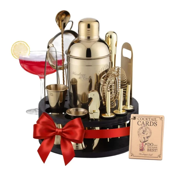 f1bb5acc-8367-4867-a79d-0aca7cd07f84.jpg Zulay Kitchen - Mixology & Craft Bartender Kit – 15 Piece Cocktail Shaker Set with Bamboo Stand - Gold