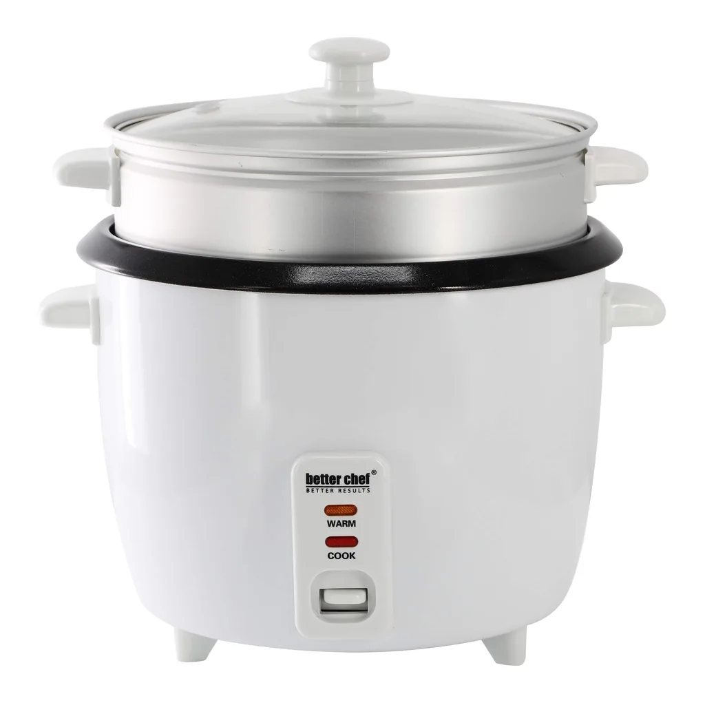 f1ee2159-b0b4-443d-aed2-4824a6e7f258.jpg Better Chef 310125289M 10 Cup Ceramic Bowl Rice Cooker with Steamer Attachment – White
