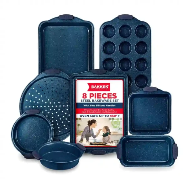 f204b646-a942-42e2-9f86-abbeb9477ba7.jpg Bakken- Swiss - BAKKEN Kitchen Baking Pan Set - Nonstick Coating, Carbon Steel Bakeware Sets with Blue Silicone Handles, Baking Kitchen - Blue Marble