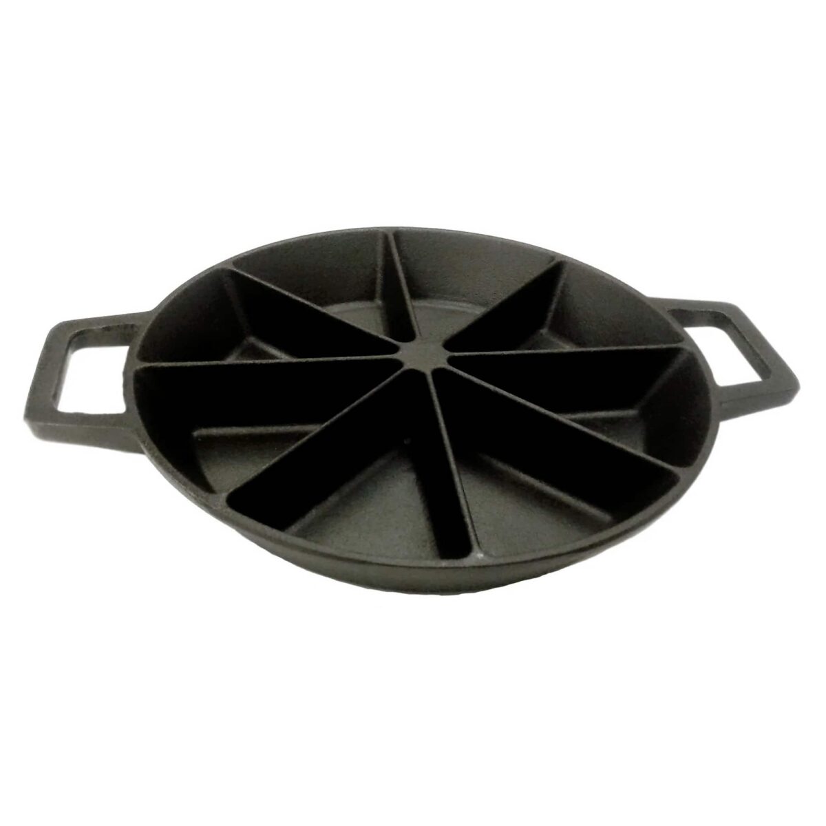 f40cd8b0-5085-4f49-bccb-7d4823030dcc.jpg Bayou Classic - 10" Round Cast Iron Wedge Cornbread Skillet Pan with Loop Handles - Black