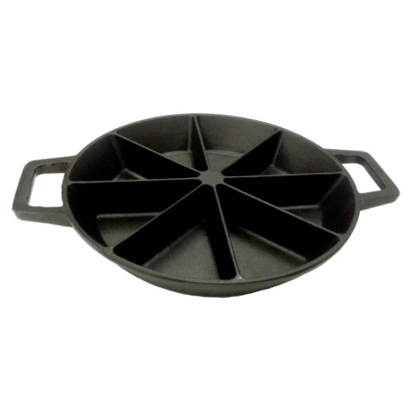 f40cd8b0-5085-4f49-bccb-7d4823030dcc.jpg Bayou Classic - 10" Round Cast Iron Wedge Cornbread Skillet Pan with Loop Handles - Black