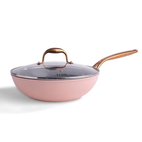 f448817d-f86b-41f1-8faa-625c9c656210.jpg Frok - All-In-One 11 Inch Ceramic Nonstick Aluminum Pan with Lid - Blush Rose Gold
