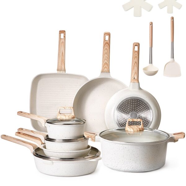 f5f877ad-2822-4474-a0e5-69e1942c405a.jpg VEVOR - 19 Piece Pots and Pans Set Nonstick, Granite Cookware Set, Induction Cookwares,Kitchen RV Cooking Sets with Frying,Sauce - White