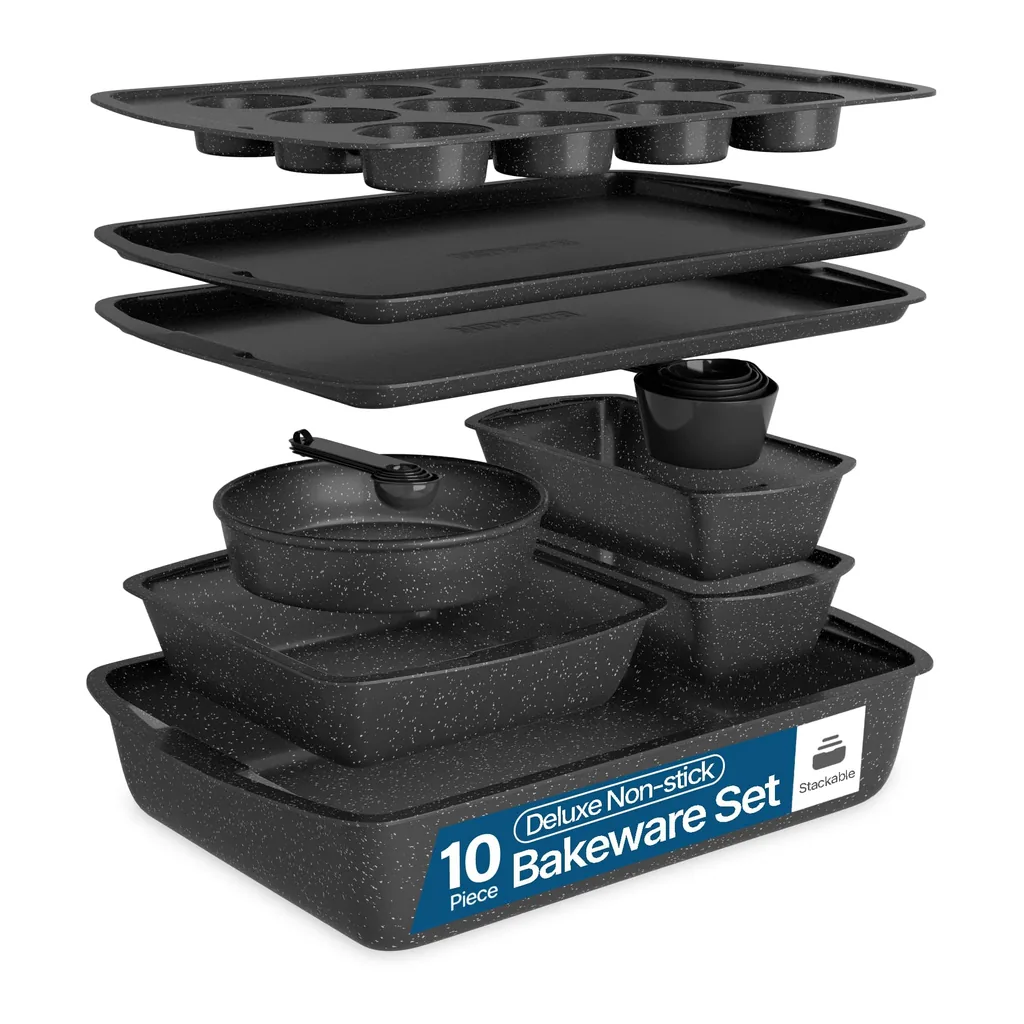 f6fbf957-bf6d-4b25-84da-9b586f6368d0.jpg BAKKENMASTER - 10-Piece Nonstick Carbon Steel Bakeware Set, Stackable Space-Saving Baking Pans, Dishwasher Safe, PFOA, PFOS - Gray Marble