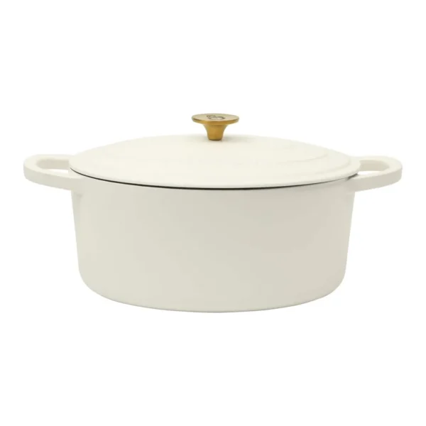 f7386fdb-2163-4db7-b2fb-b5d008a6978b.jpg Crockpot - Artisan 7 Quart Oval Enameled Cast Iron Dutch Oven with Gold Handle - Linen