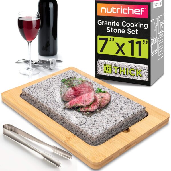 f791257f-d8e3-40a8-9f55-5b501a461ff9.jpg NutriChef - Sizzle Hot Cooking Stone Grill, Bamboo Platter, Non-Slip Handles, 550°F Max Heat, Adjustable Control - Granite