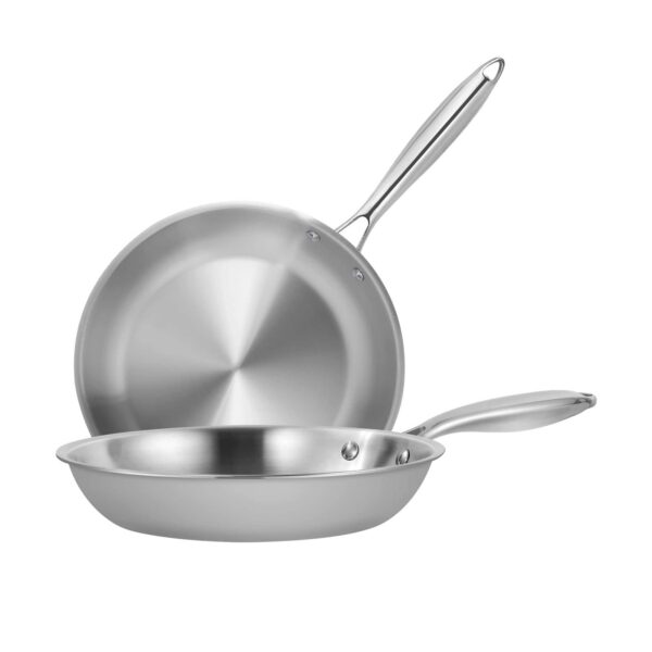 f85e7118-caf6-42f4-a30e-629d6741bb84.jpg Sugift - 9.5" and 11" Tri-Ply Stainless Steel Nonstick Open Fry Pan with Premium Magnetic Stainless Exterior, Aluminum Core - Silver