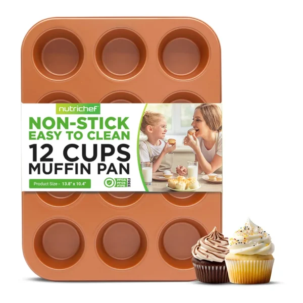 f8da8a9c-ece7-4ac3-9674-735944792756.jpg NutriChef - 12-Cup Oven Muffin Pan, Non-Stick Coated, Even Heating Muffin Tray (BKNCBSCC54MUFP) - Copper
