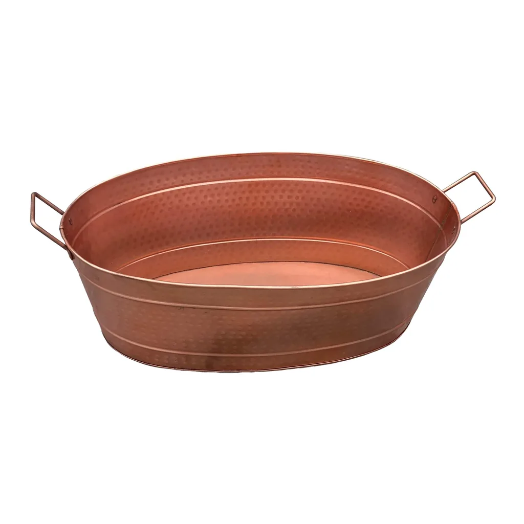 f8eaa828-e4bc-4108-8c78-9dc5bdab38ba.jpg Manhattan Lane - Thea Oval Shape Hammered texture Metal Tub with 2 Side Handles - Copper