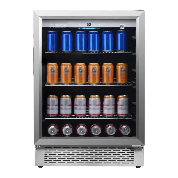 f9dba2a7-71ba-4893-a105-cf549c4d59a6.jpg Equator - 4.6cf Outdoor/Indoor 110 cans 6 Bottles + Beverage Refrigerator IPX4 SS Builtin/FS -7 Color LED 110V - Stainless Steel