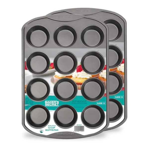 fa89a880-994d-4e48-9daf-bbdeede994e7.jpg Baker's Secret - 2pcs 12cup Muffin Pan Cupcake Nonstick Pan - The Classic Collection - Dark Gray