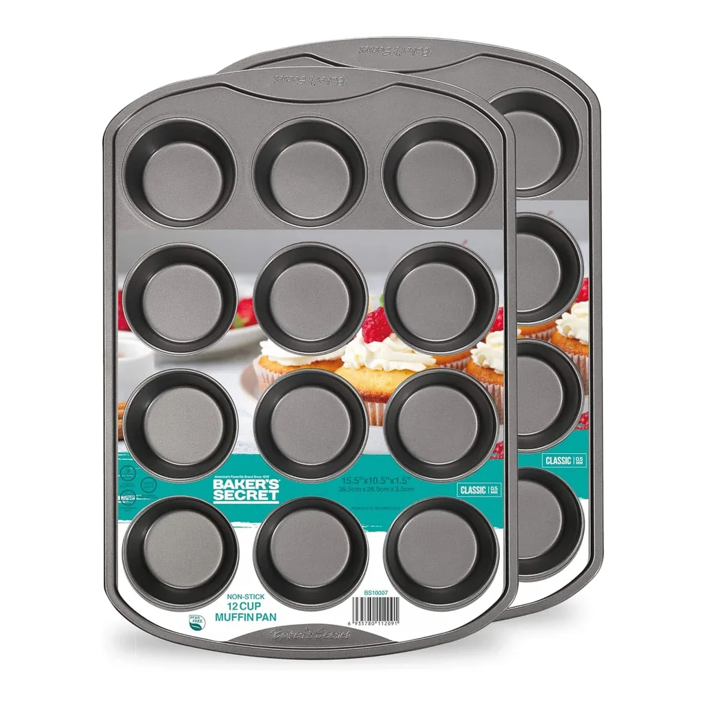 fa89a880-994d-4e48-9daf-bbdeede994e7.jpg Baker's Secret - 2pcs 12cup Muffin Pan Cupcake Nonstick Pan - The Classic Collection - Dark Gray