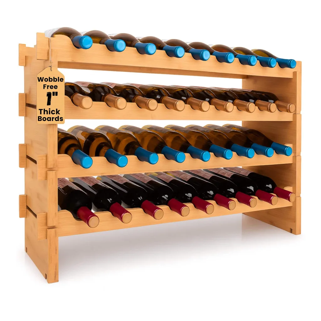 fb3d73fb-99b0-46d6-bce2-d7d3676f3413.jpg NutriChef - 36 Bottle Wine Rack, Bamboo, 4-Tier Modular Shelf, Wobble-Free, Easy No-Tool Assembly (SLWMDSF200)