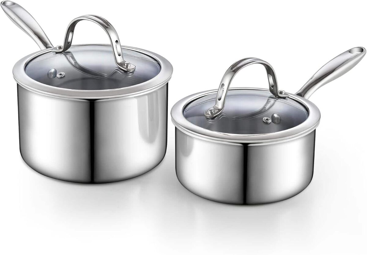 fbe4f9be-c717-4748-bebe-5d864c946695.jpg Cooks Standard - Multi-Ply Clad 1.5 Quart and 3 Quart Saucepan Set with Glass Lids, Induction,Dishwasher & Oven Safe - Stainless Steel