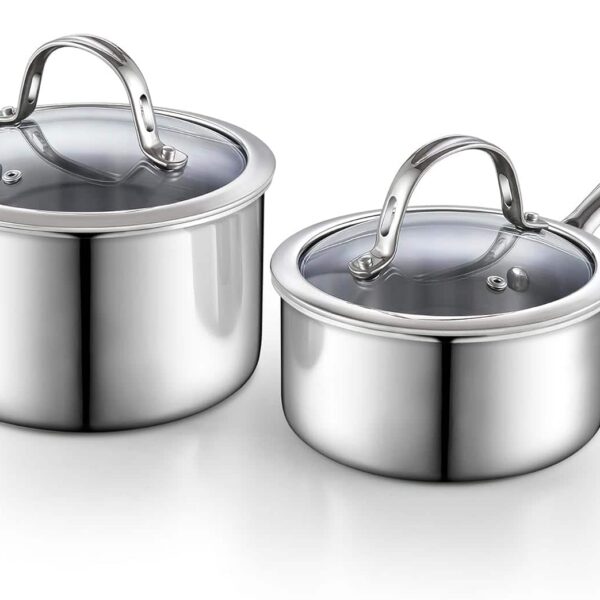 fbe4f9be-c717-4748-bebe-5d864c946695.jpg Cooks Standard - Multi-Ply Clad 1.5 Quart and 3 Quart Saucepan Set with Glass Lids, Induction,Dishwasher & Oven Safe - Stainless Steel