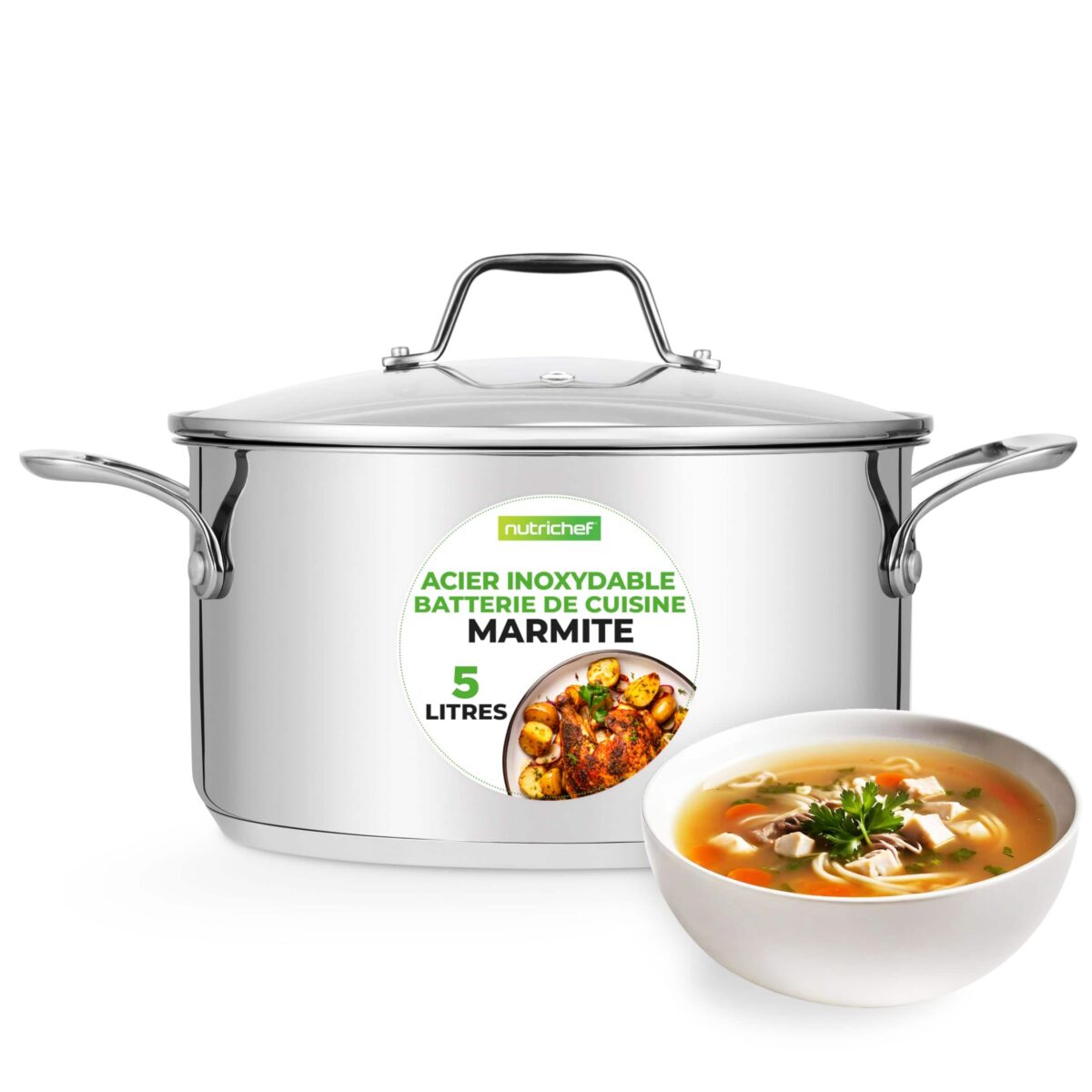 fc198749-99fb-4737-8eb0-90a9974fcc12.jpg NutriChef - 6-Quart Stainless Steel Stockpot, Induction-Compatible with See-Through Lid - NCSP6 - Silver