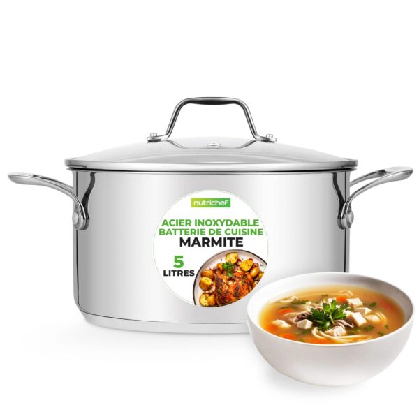 fc198749-99fb-4737-8eb0-90a9974fcc12.jpg NutriChef - 6-Quart Stainless Steel Stockpot, Induction-Compatible with See-Through Lid - NCSP6 - Silver