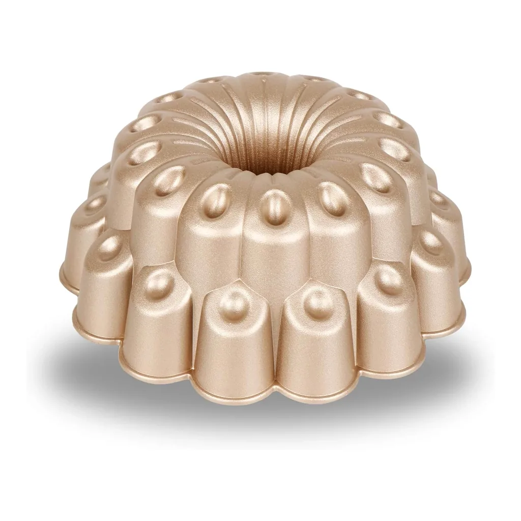 fd7ad738-a599-4b0b-aa6c-aa4af210b653.jpg Baker's Secret - Fluted Cake Pan, Cast Aluminum 2 Layers Nonstick Coating (Marquise) - Champagne Gold