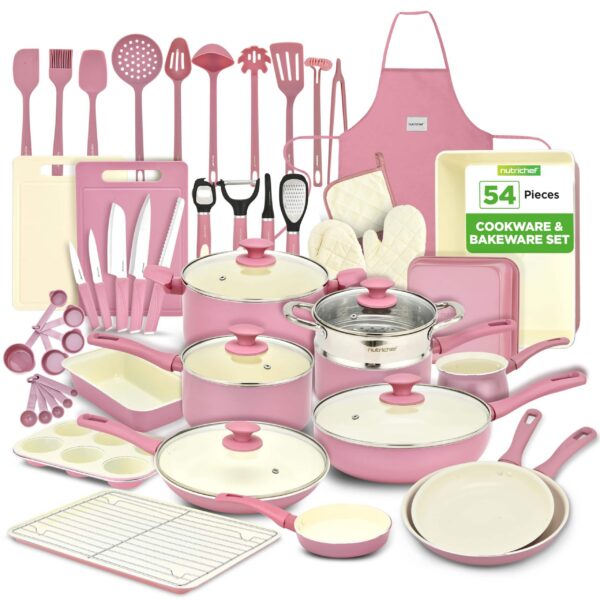 fdc27d5e-5acb-4036-8623-5f4cf4b9ed84.jpg NutriChef - 54-Piece Kitchen Cookware Set – Complete Non-Stick Ceramic Pots and Pans Set with Utensils - Pink