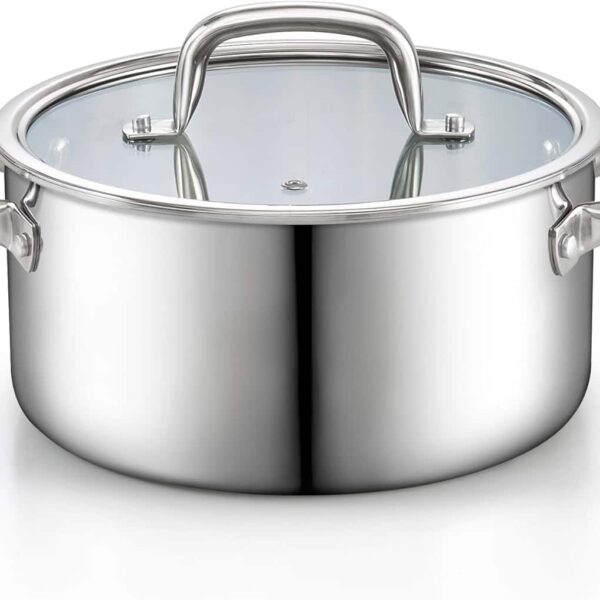fdd065a1-a18e-4b98-b625-c3644c5362c9.jpg Cook N Home - Classic 4QT Tri-Ply Clad S/S Stockpot for Pasta, Spaghetti, Soup with Lid, for Canning Boiling,induction,Oven Safe - Stainless Steel