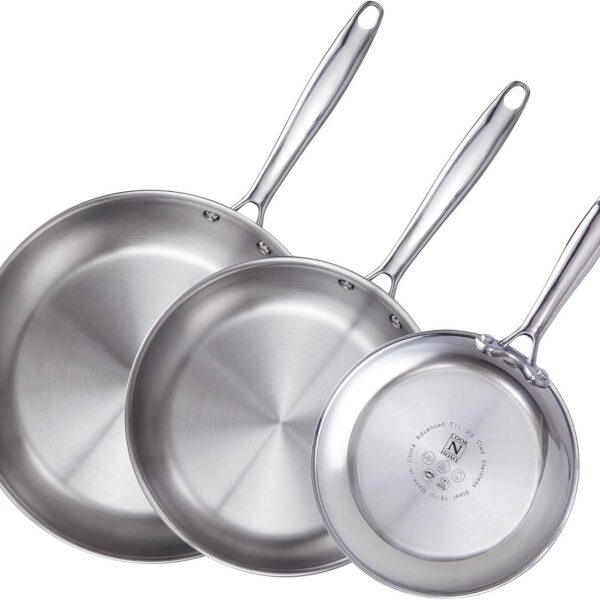 fdf3ad02-aa4d-4ae4-9731-86e5c3b3d92e.jpg Cook N Home - Classic Tri-Ply Clad 8'' / 10'' / 12'' S/S Skillet, Saute Frying Pan, Induction, Dishwasher & Oven Safe - stainless stell