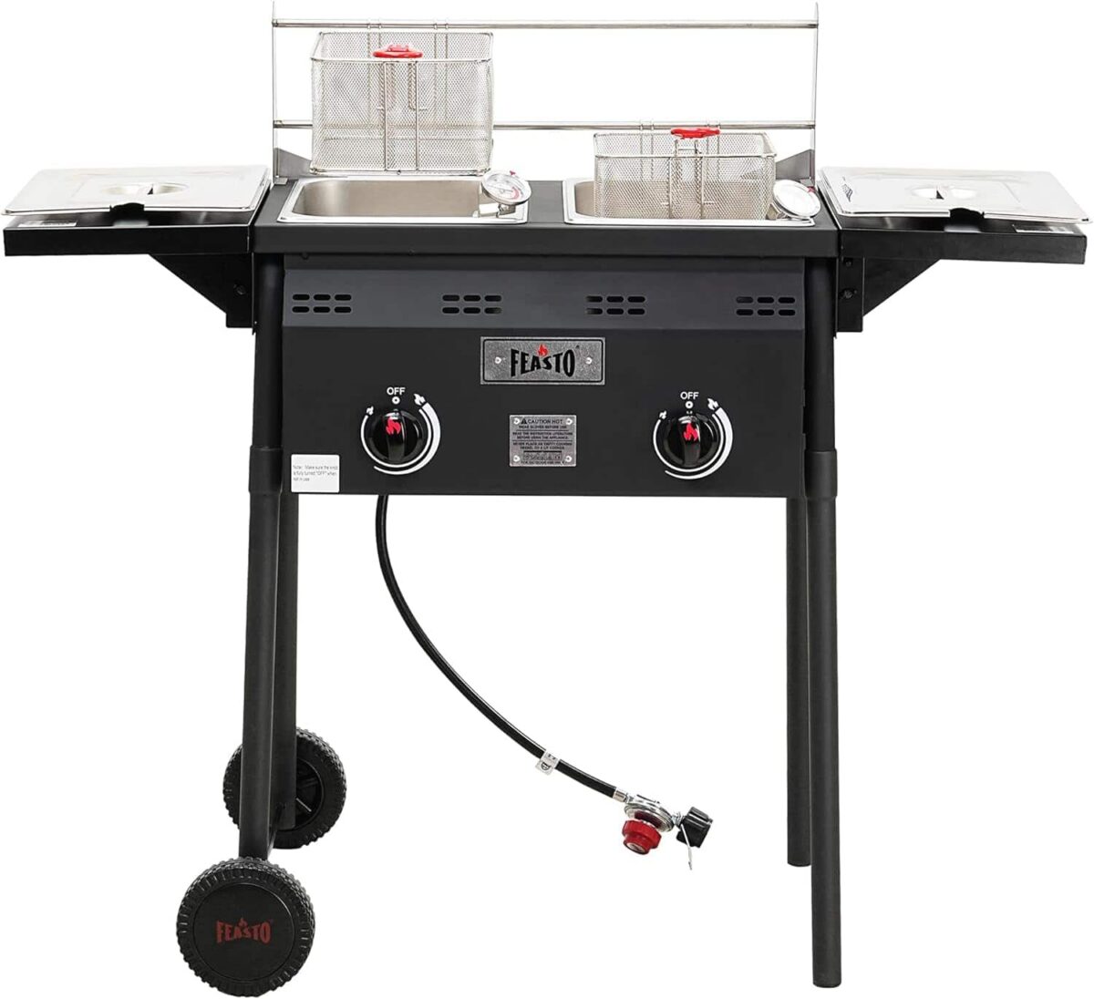 fe4205d2-391e-44d3-b6b4-9d08a83235f7.jpg FEASTO - Dual Tank Outdoor Propane Deep Fryer with 50000 BTU Cast Iron Burners - Black