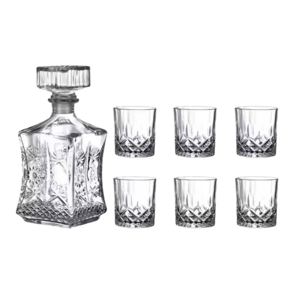 fe5a06ac-9944-4c9d-b3ba-5e43f5f117d8.jpg Kitcheniva - 25 oz Stylish Glass Whiskey Decanter Set with Stopper - Includes 6 Glasses (7.4 oz) - Clear