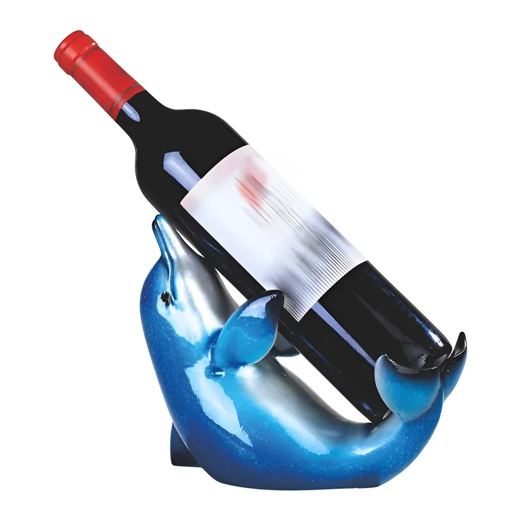 feb265bd-0479-4e2e-a591-daa5b0bedcb0.jpg FC Design - 8.25"W Dolphin Wine Rack Bottle Holder Dining Room Figurine - Multicolor