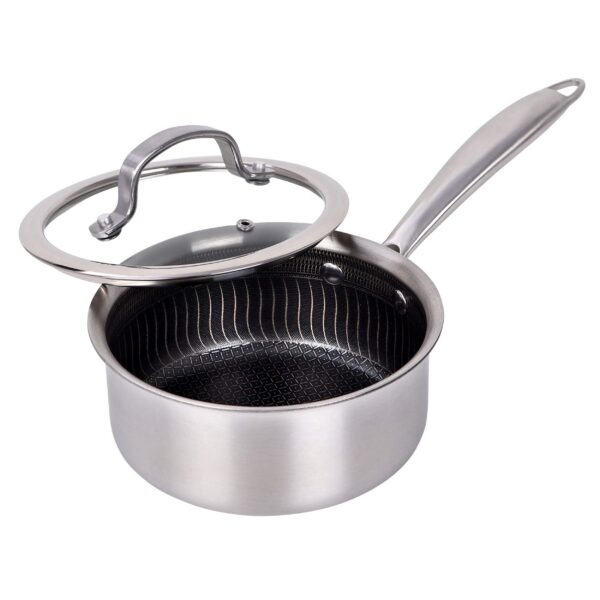 fecbea78-bc68-4371-b4f1-85c0511fdd24.jpg Brentwood - 1.5 Quart 3-Ply Hybrid Non-Stick Stainless Steel Saucepan with Tempered Glass Lid - Silver