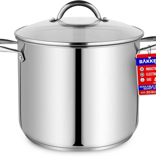 ff60f94d-8a1f-452e-8845-bf1900ff6d3e.jpg Bakken- Swiss - Bakken-Swiss Deluxe 20-Quart Stainless Steel Stockpot w/Tempered Glass See-Through Lid - Simmering Delicious Soups Stews - Silver
