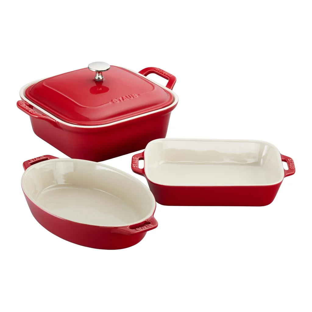 ff9423e9-f526-44ee-a410-2b3f18d3a570.jpg Staub - Ceramic 4-pc Baking Pans Set, Casserole Dish with Lid, Brownie Pan - Cherry